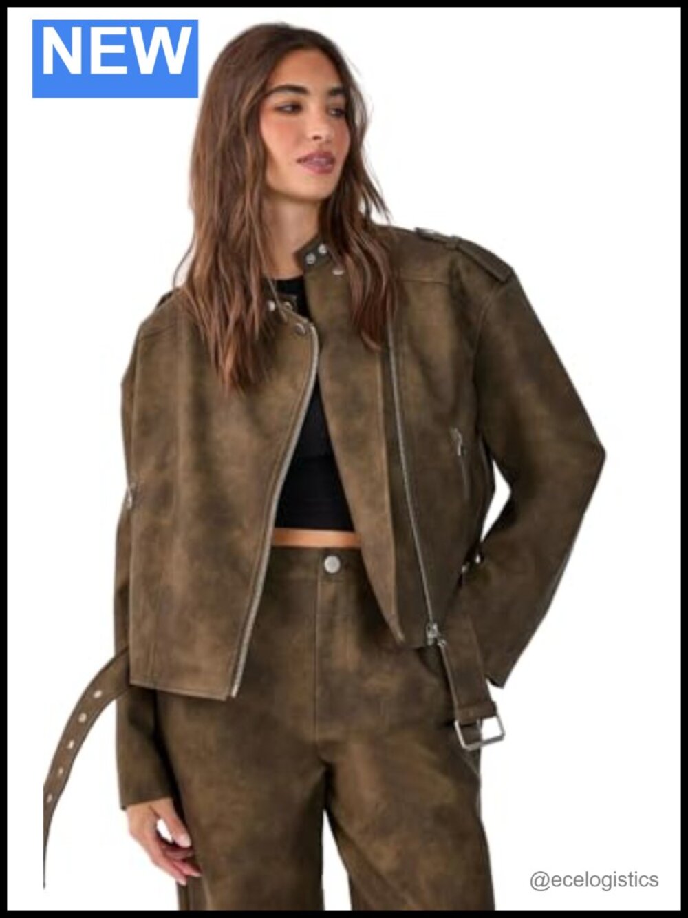 Nasty Gal Belted Cropped Faux Leather Biker Jacket